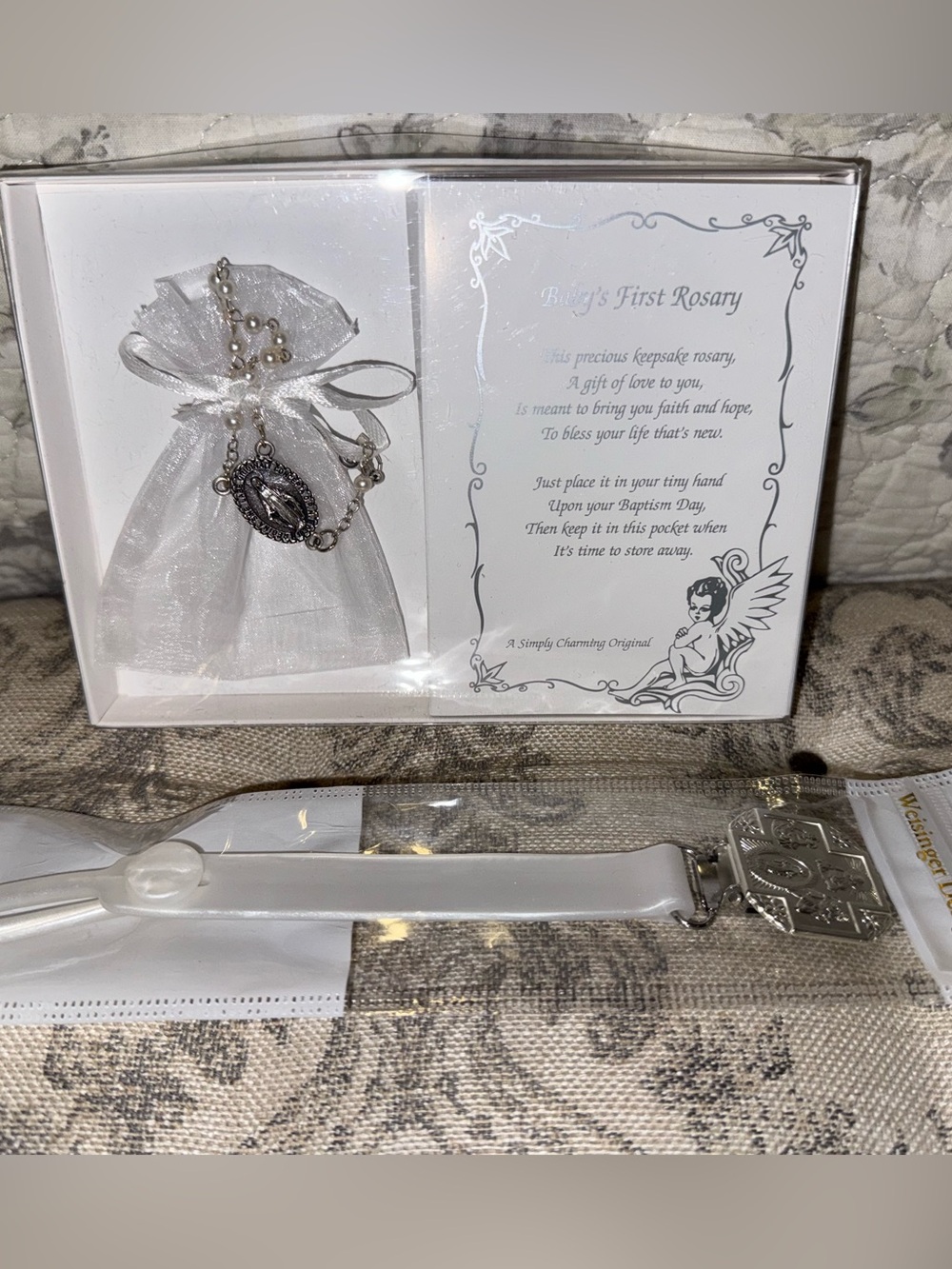 Baby's First Rosary Gift Set - White/Silver